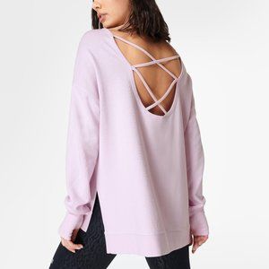 Sweaty Betty After Class Cross Back Sweatshirt in Pink NWOT